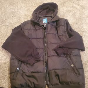 5X Puffer Vest with fleece arms and button on hood.